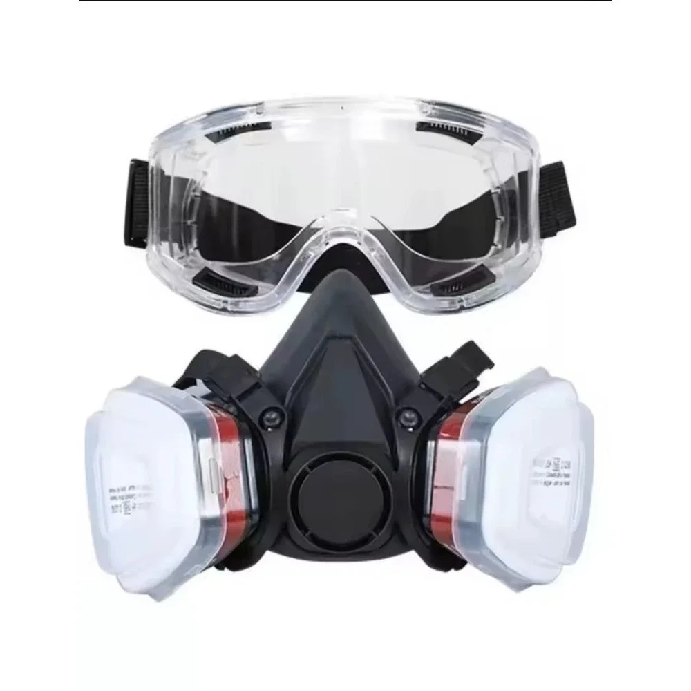 6200 Black Half Face Respirator‎ Mask & Anti-Fog Goggles Set (8-In-1 Kit)
